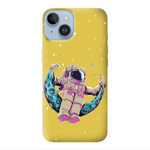 Apple iPhone 14 Plus Astronaut swinging on the moon Yellow Colored Silicone TPU Θήκη