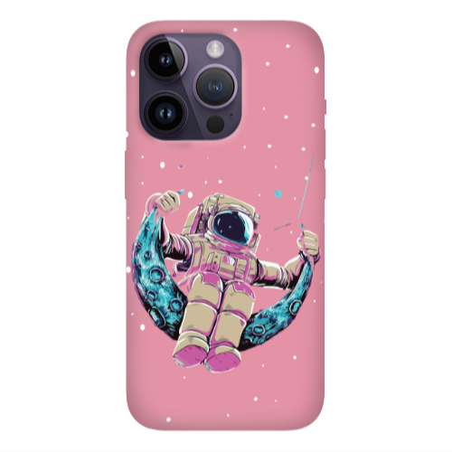 Apple iPhone 14 Pro  Astronaut swinging on the moon Pink Colored Silicone TPU Θήκη