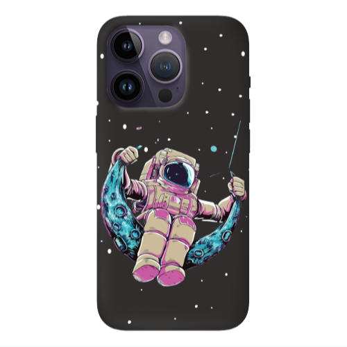 Apple iPhone 14 Pro Max Astronaut swinging on the moon Black Colored Silicone TPU Θήκη