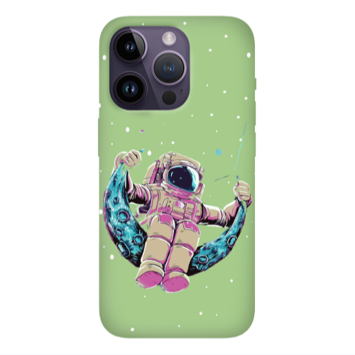 Apple iPhone 14 Pro Max Astronaut swinging on the moon Light Green Colored Silicone TPU Θήκη