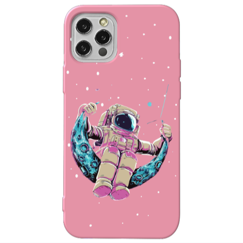 Apple iPhone 13 Pro Astronaut swinging on the moon Pink Colored Silicone TPU Θήκη
