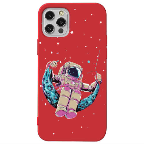 Apple iPhone 13 Pro Astronaut swinging on the moon Red Colored Silicone TPU Θήκη