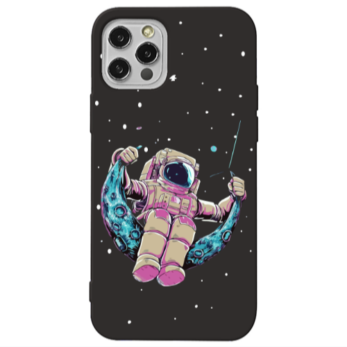 Apple iPhone 12 Pro Astronaut swinging on the moon Black Colored Silicone TPU Θήκη