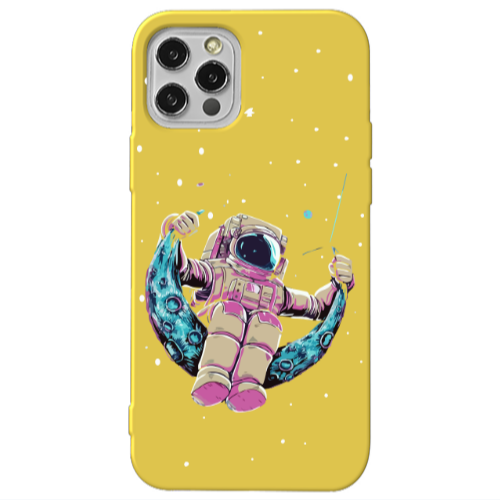 Apple iPhone 12 Pro Astronaut swinging on the moon Yellow Colored Silicone TPU Θήκη