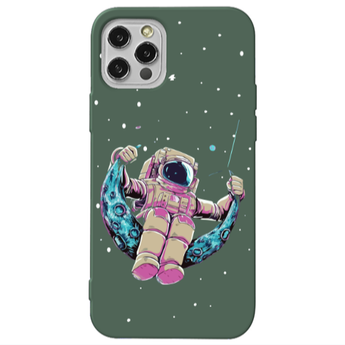 Apple iPhone 12 Pro Astronaut swinging on the moon Dark Green Colored Silicone TPU Θήκη