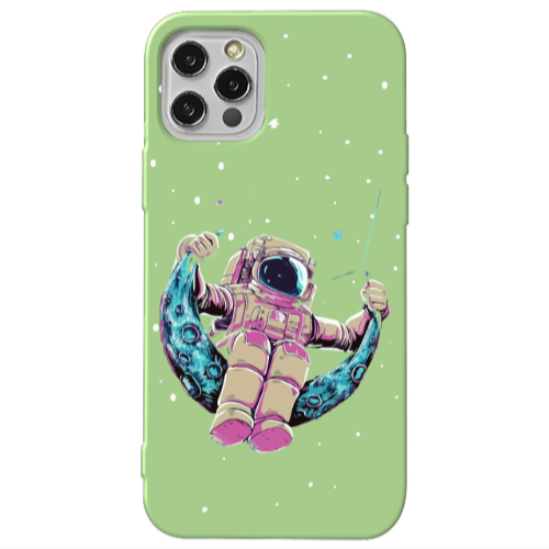 Apple iPhone 12 Pro Astronaut swinging on the moon Light Green Colored Silicone TPU Θήκη