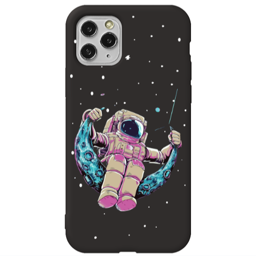 Apple iPhone 11 Pro Max Astronaut swinging on the moon Black Colored Silicone TPU Θήκη