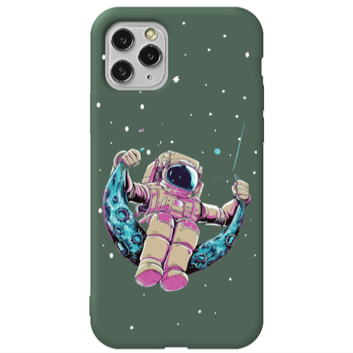 Apple iPhone 11 Pro Max Astronaut swinging on the moon Dark Green Colored Silicone TPU Θήκη