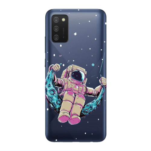 Samsung A03S Astronaut swinging on the moon Transparent Silicone TPU Θήκη