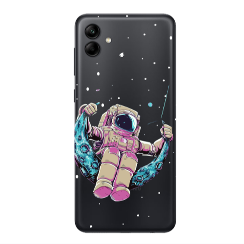Samsung A04 Astronaut swinging on the moon Transparent Silicone TPU Θήκη
