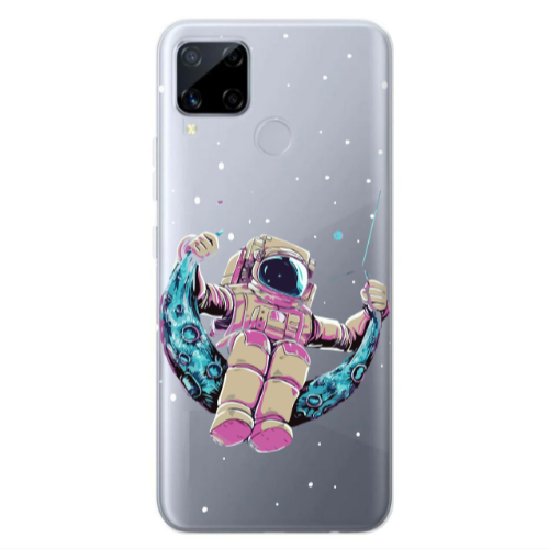 Realme C25S Astronaut swinging on the moon Transparent Silicone TPU Θήκη