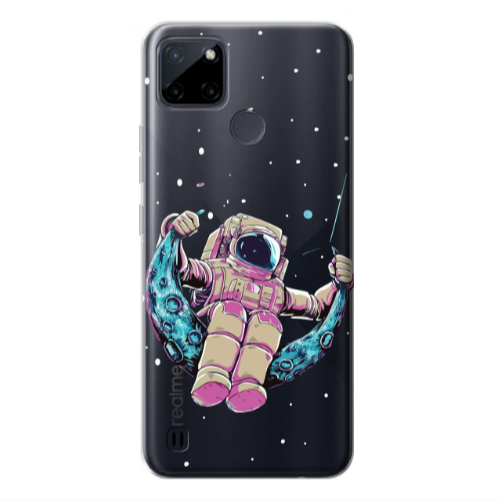 Realme C25Y Astronaut swinging on the moon Transparent Silicone TPU Θήκη