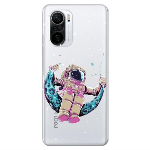Xiaomi Poco F3 Astronaut swinging on the moon Transparent Silicone TPU Θήκη