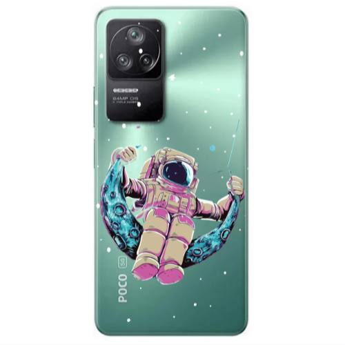 Xiaomi Poco F4 Astronaut swinging on the moon Transparent Silicone TPU Θήκη