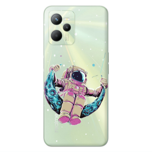 Realme C35 Astronaut swinging on the moon Transparent Silicone TPU Θήκη