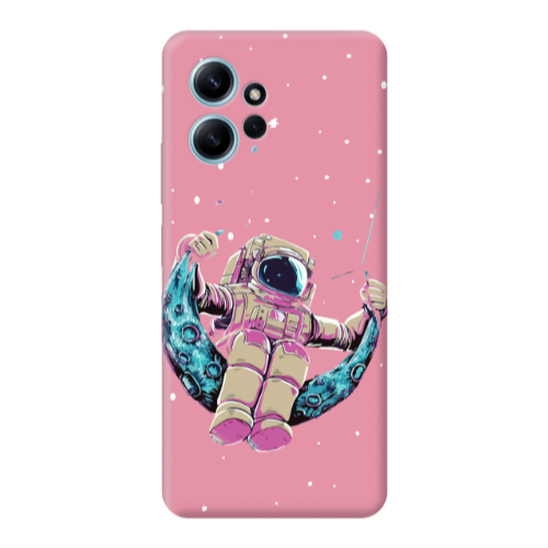 Xiaomi Redmi Note 12 4G Astronaut swinging on the moon Pink Colored Silicone TPU Θήκη