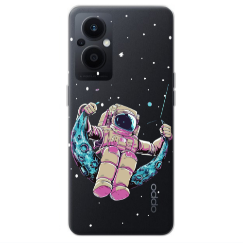 Oppo Reno 7 Lite Astronaut swinging on the moon Transparent Silicone TPU Θήκη