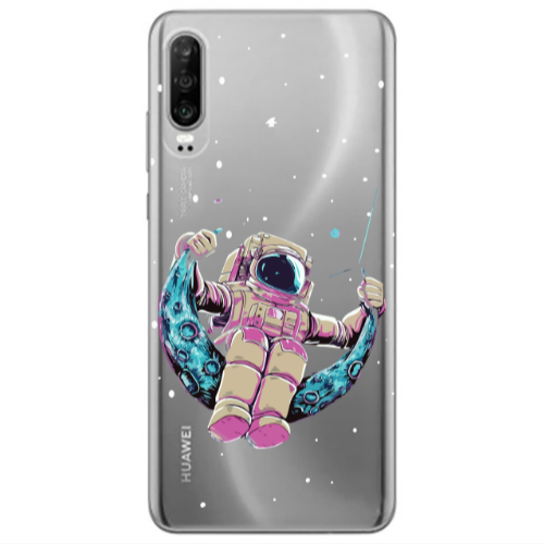 Huawei P30 Astronaut swinging on the moon Transparent Silicone TPU Θήκη