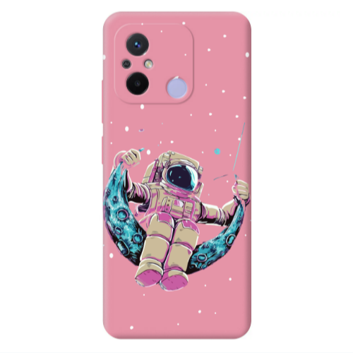 Xiaomi Redmi 12C Astronaut swinging on the moon Pink Colored Silicone TPU Θήκη