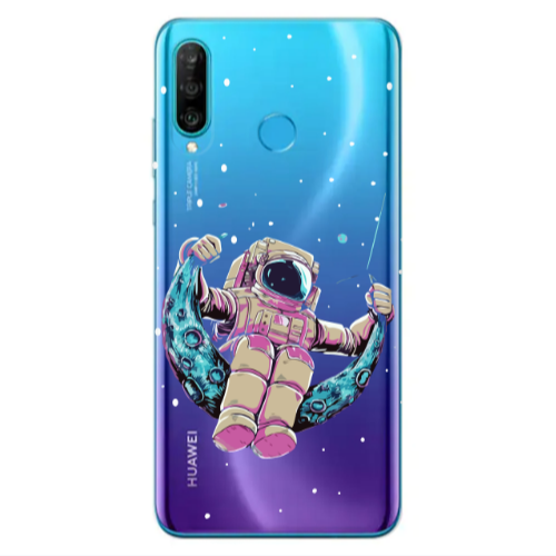 Huawei P30 Lite Astronaut swinging on the moon Transparent Silicone TPU Θήκη