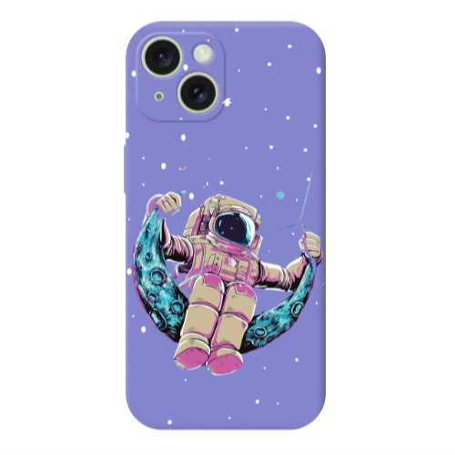 Apple iPhone 15 Plus Astronaut swinging on the moon Purple Colored Silicone TPU Θήκη
