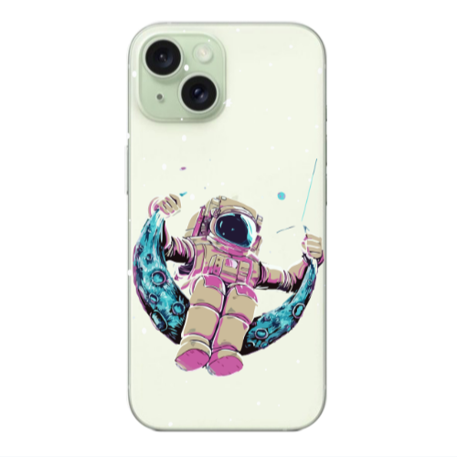 Apple iPhone 15 Plus Astronaut swinging on the moon Transparent Silicone TPU Θήκη
