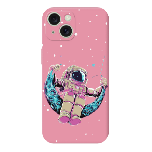 Apple iPhone 15 Plus Astronaut swinging on the moon Pink Colored Silicone TPU Θήκη