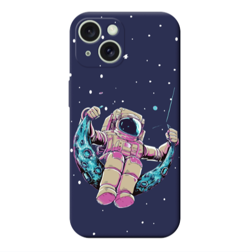 Apple iPhone 15 Plus Astronaut swinging on the moon Dark blue Colored Silicone TPU Θήκη