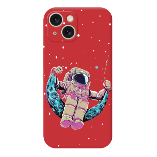 Apple iPhone 15 Plus Astronaut swinging on the moon Red Colored Silicone TPU Θήκη