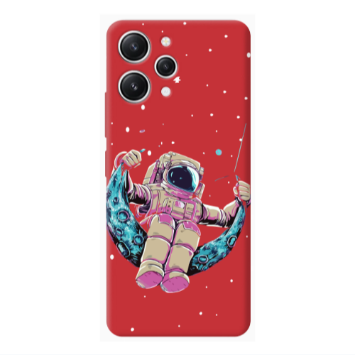 Xiaomi Redmi 12 Astronaut swinging on the moon Red Colored Silicone TPU Θήκη