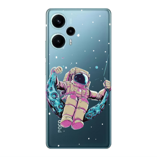 Xiaomi Poco F5 Astronaut swinging on the moon Transparent Silicone TPU Θήκη