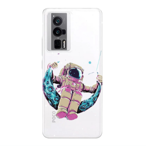 Xiaomi Poco F5 Pro Astronaut swinging on the moon Transparent Silicone TPU Θήκη