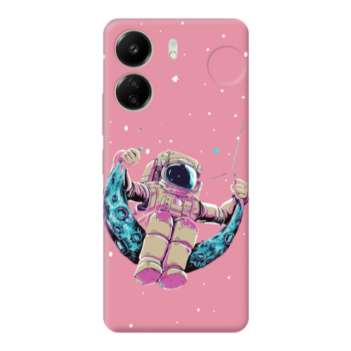 Xiaomi Redmi 13C Astronaut swinging on the moon Pink Colored Silicone TPU Θήκη