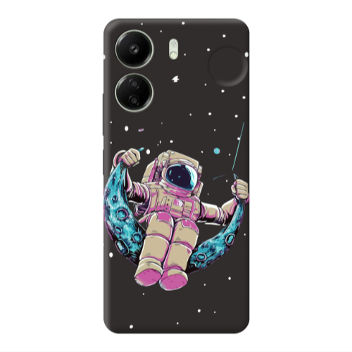 Xiaomi Redmi 13C Astronaut swinging on the moon Black Colored Silicone TPU Θήκη