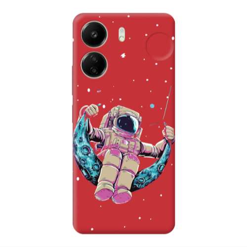 Xiaomi Redmi 13C Astronaut swinging on the moon Red Colored Silicone TPU Θήκη