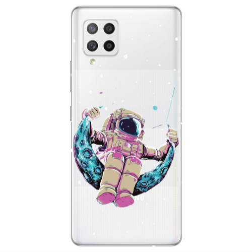 Samsung A42 5G Astronaut swinging on the moon Transparent Silicone TPU Θήκη