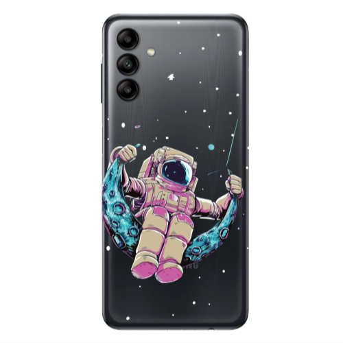 Samsung A13 5G Astronaut swinging on the moon Transparent Silicone TPU Θήκη