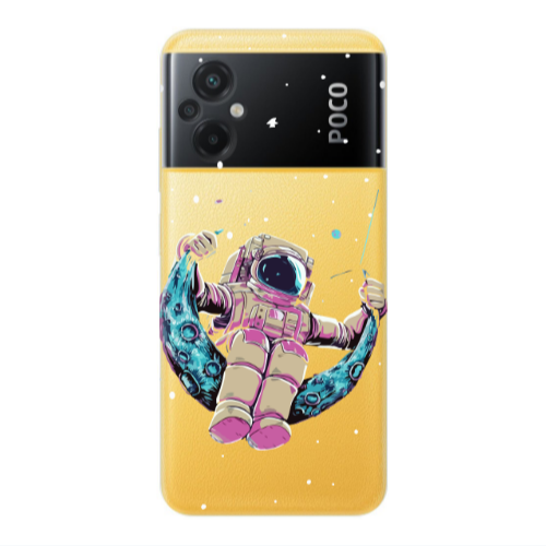 Xiaomi Poco M5 Astronaut swinging on the moon Transparent Silicone TPU Θήκη