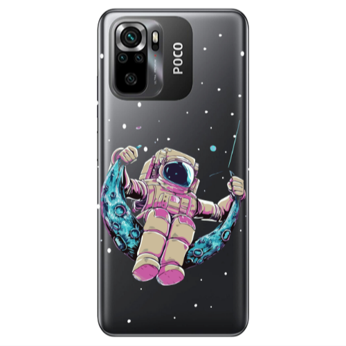 Xiaomi Poco M5 s Astronaut swinging on the moon Transparent Silicone TPU Θήκη