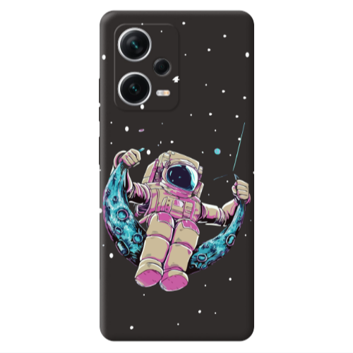 Xiaomi Poco X5 Astronaut swinging on the moon Black Colored Silicone TPU Θήκη