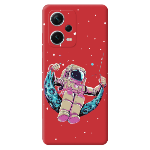 Xiaomi Poco X5 Astronaut swinging on the moon Red Colored Silicone TPU Θήκη