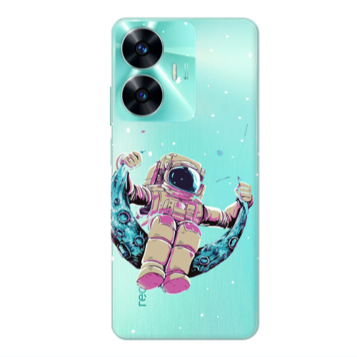 Realme C55 Astronaut swinging on the moon Transparent Silicone TPU Θήκη
