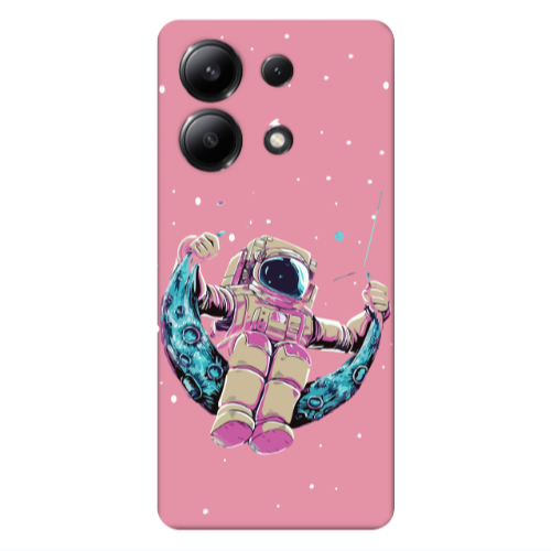 Xiaomi Redmi Note 13 4G Astronaut swinging on the moon Pink Colored Silicone TPU Θήκη