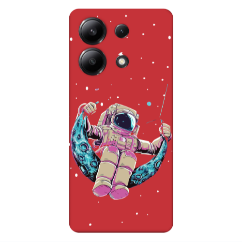 Xiaomi Redmi Note 13 4G Astronaut swinging on the moon Red Colored Silicone TPU Θήκη