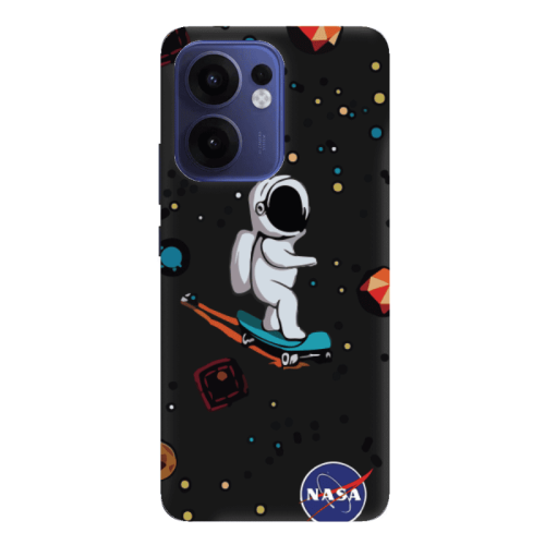 Oppo Reno13 FS Astronaut with skateboard Black Colored Silicone TPU Θήκη
