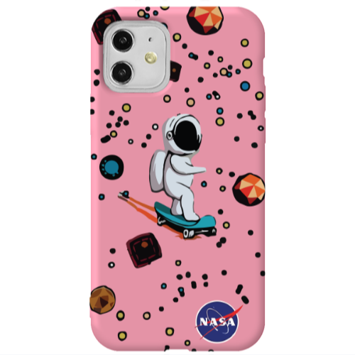 Apple iPhone 11  Astronaut with skateboard Pink Colored Silicone TPU Θήκη