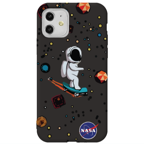 Apple iPhone 11  Astronaut with skateboard Black Colored Silicone TPU Θήκη