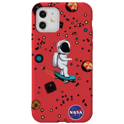 Apple iPhone 11  Astronaut with skateboard Red Colored Silicone TPU Θήκη