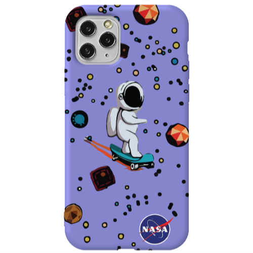 Apple iPhone 11 Pro Astronaut with skateboard Purple Colored Silicone TPU Θήκη