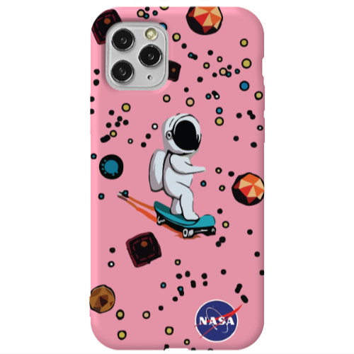 Apple iPhone 11 Pro Astronaut with skateboard Pink Colored Silicone TPU Θήκη